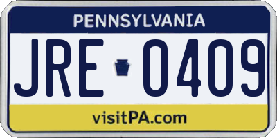 PA license plate JRE0409