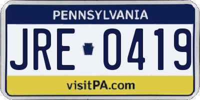 PA license plate JRE0419