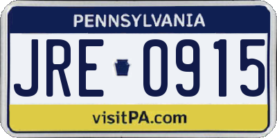 PA license plate JRE0915