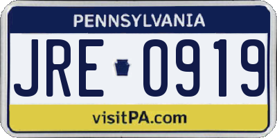 PA license plate JRE0919