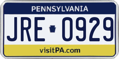 PA license plate JRE0929