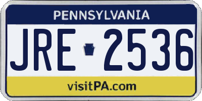 PA license plate JRE2536