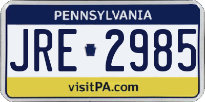 PA license plate JRE2985