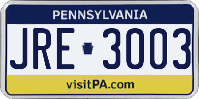 PA license plate JRE3003