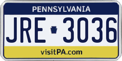 PA license plate JRE3036