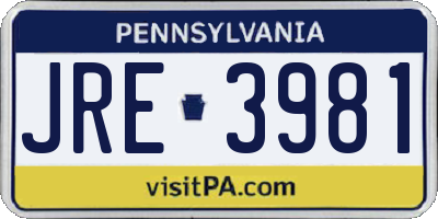 PA license plate JRE3981