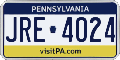 PA license plate JRE4024