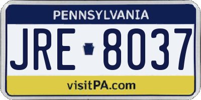 PA license plate JRE8037