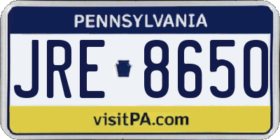 PA license plate JRE8650
