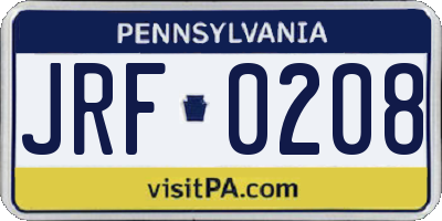 PA license plate JRF0208