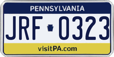 PA license plate JRF0323