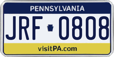 PA license plate JRF0808