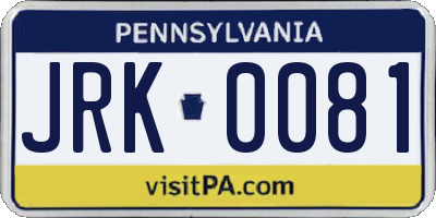 PA license plate JRK0081
