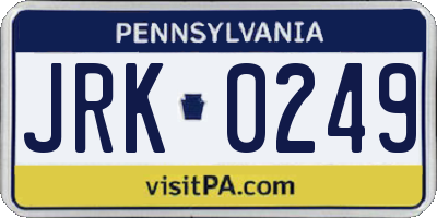 PA license plate JRK0249