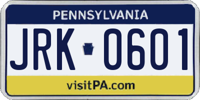 PA license plate JRK0601