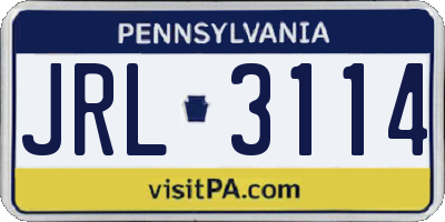PA license plate JRL3114