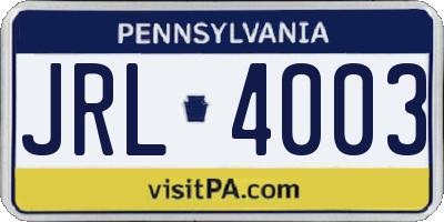 PA license plate JRL4003