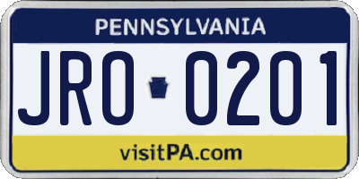 PA license plate JRO0201
