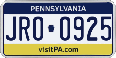 PA license plate JRO0925