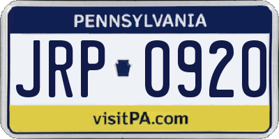 PA license plate JRP0920