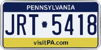 PA license plate JRT5418