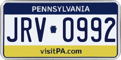 PA license plate JRV0992