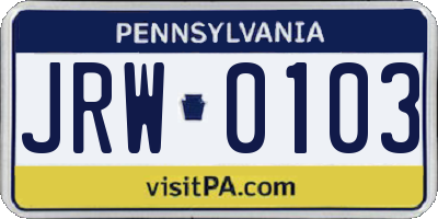 PA license plate JRW0103