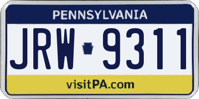 PA license plate JRW9311