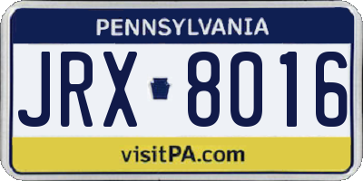 PA license plate JRX8016