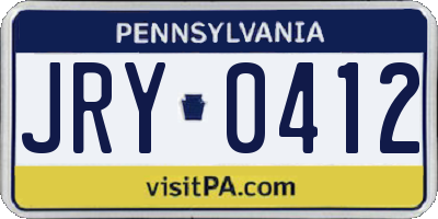 PA license plate JRY0412