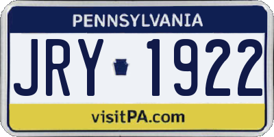 PA license plate JRY1922