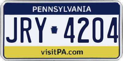 PA license plate JRY4204