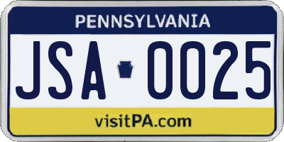 PA license plate JSA0025