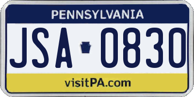 PA license plate JSA0830