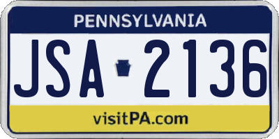 PA license plate JSA2136