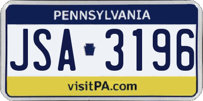 PA license plate JSA3196