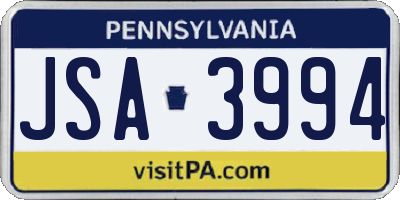 PA license plate JSA3994