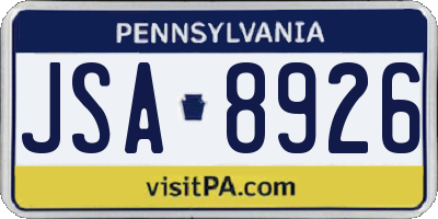 PA license plate JSA8926
