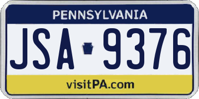 PA license plate JSA9376