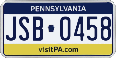 PA license plate JSB0458