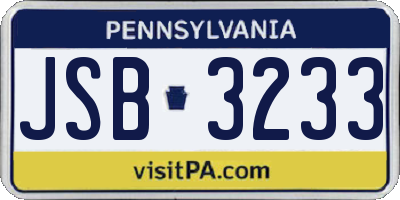 PA license plate JSB3233