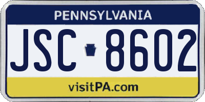 PA license plate JSC8602