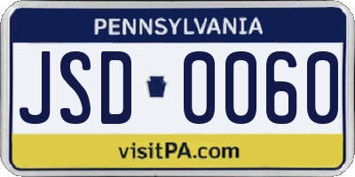PA license plate JSD0060