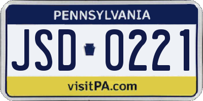 PA license plate JSD0221