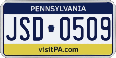 PA license plate JSD0509