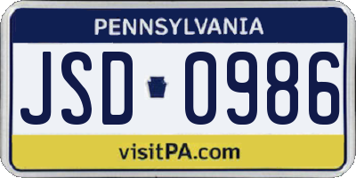 PA license plate JSD0986
