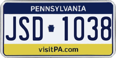 PA license plate JSD1038