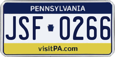 PA license plate JSF0266