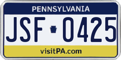 PA license plate JSF0425