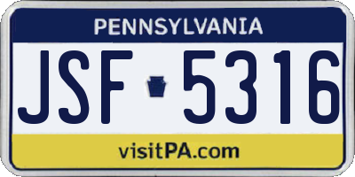 PA license plate JSF5316